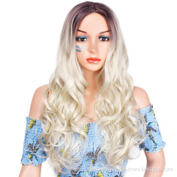Soft Silky Natural Hairline Clip In Glueless Wholesale Ombre Black White Water Wave vendor Synthetic Wigs